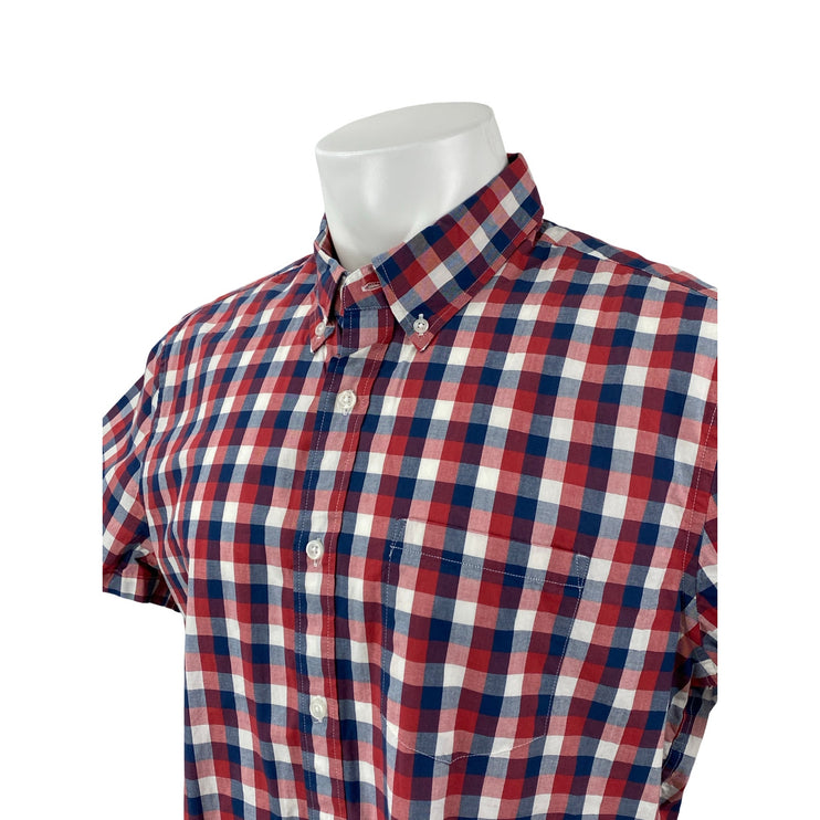 J.Crew Flex Washed Men's Red Gingham Check Short Sleeve Button Up Shirt Top L