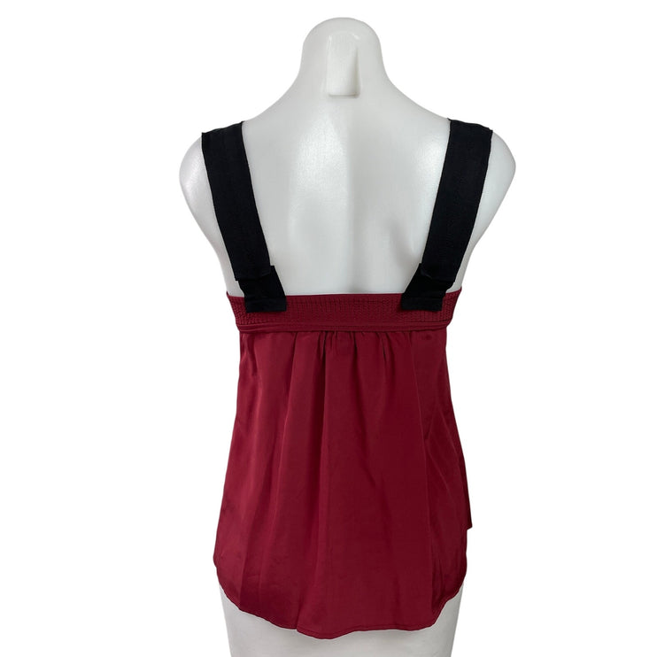 NEW Hanii Y Red 100% Silk Sleeveless Cami Bow Tie Tank Babydoll Blouse Top Sz 2