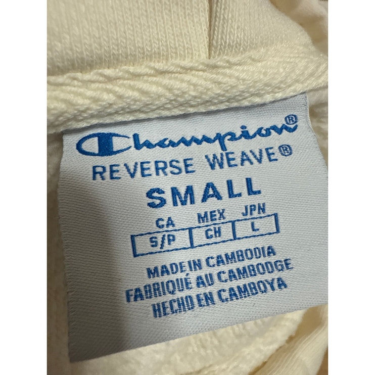 Champion Women's Cream Long Sleeve Hoodie Hooded Crop Sweatshirt Top Size S
