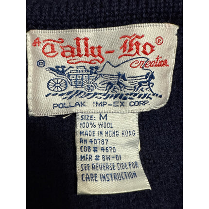 Vintage Tally-Ho Blue Wool Long Sleeve Gold Button Blazer Cardigan Sweater M