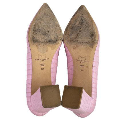 Marc Fisher Zala Pink Croc-embossed Pointed Toe Leather Block Heel Pumps Shoes 9