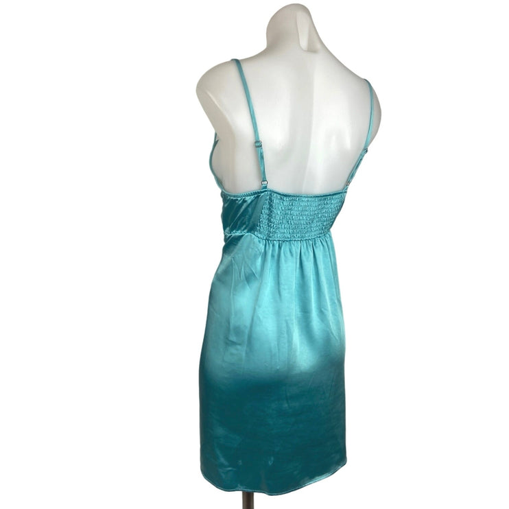 Wild Fable Blue Satin Spaghetti Strap Bustier Lingerie Babydoll Cami Dress Sz M