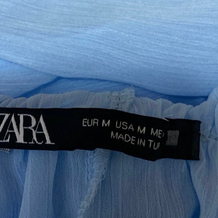 Zara Women's Blue Ruffle Sleeveless High Neck Sheer Blouse Tank Top Size M