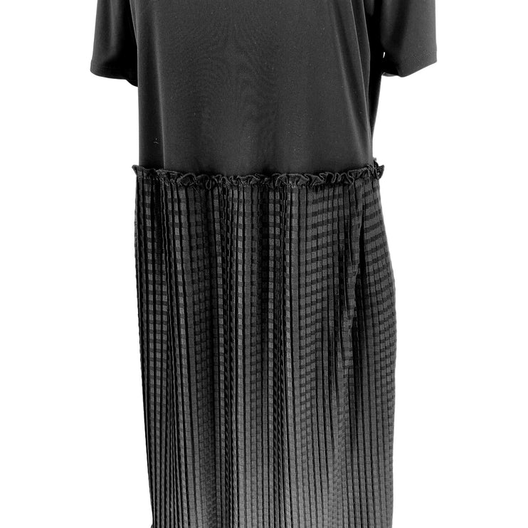 Zara Black Short Sleeve Flowy Pleated Round Neck Ruffle Midi T Shirt Dress Sz L