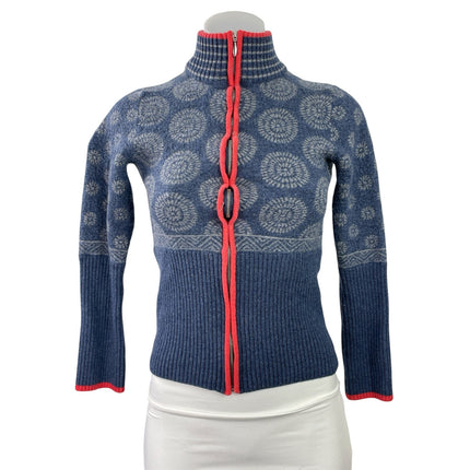 Krimson Klover Women's Blue Wool Full Zip Long Sleeve Turtleneck Sweater Top L
