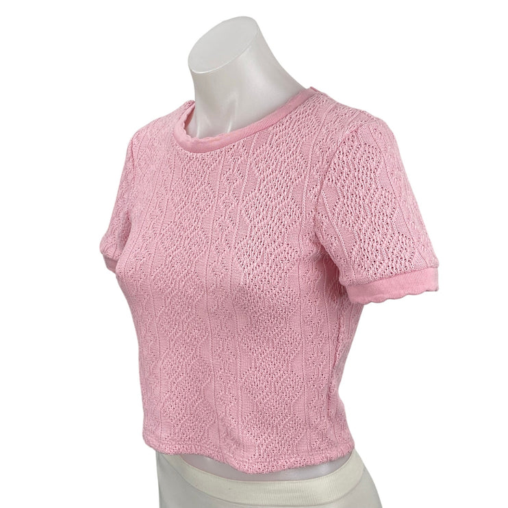 Zara Women's Pink Short Sleeve Crew Neck Knit Sweater T Shirt Tee Top Size S