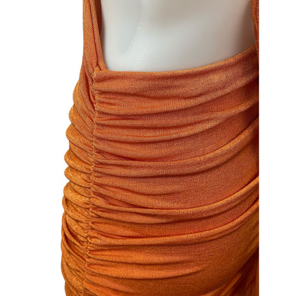 Tiger Mist Coral Strapless Tube Bandeau Cutout Tie Ruched Mini Bodycon Dress M