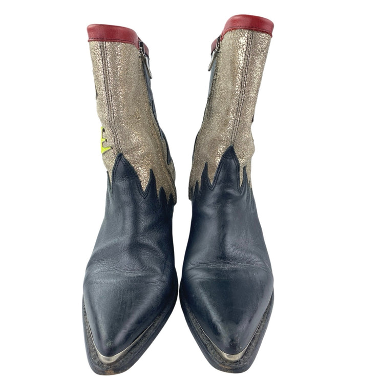 Mezcalero $450 Let's Go Dance Western Cowboy Graphic Glitter Metallic Boots Sz 8