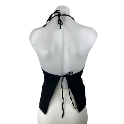 Zara Women's Black Linen Halter Tie Back Sleeveless Button Vest Tank Top Size M