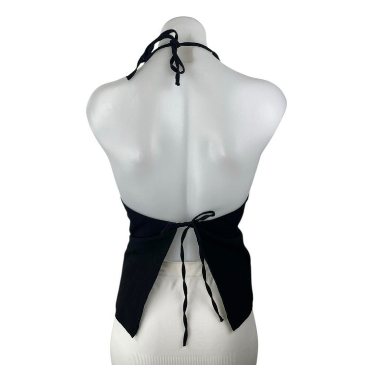 Zara Women's Black Linen Halter Tie Back Sleeveless Button Vest Tank Top Size M