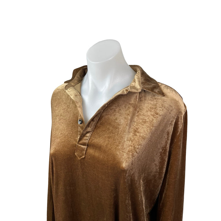 R. Vivimos Women's Brown Copper Velvet Velour Long Sleeve Shift Mini Dress Sz S