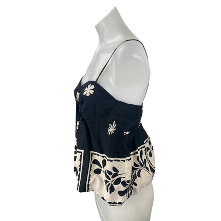 Zara Women's Black Floral Smocked Sleeveless Flare Peplum Camisole Tank Top Sz M