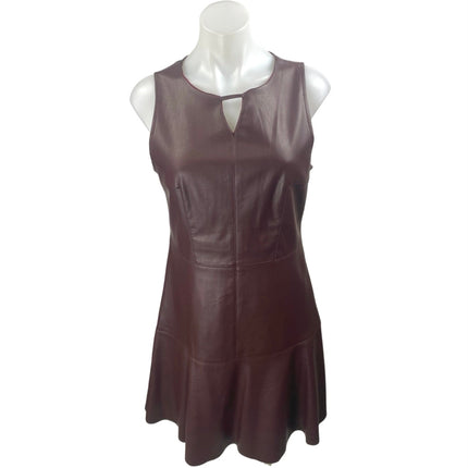 She + Sky Maroon Red Sleeveless Faux Leather Vegan A Line Mini Dress Size M