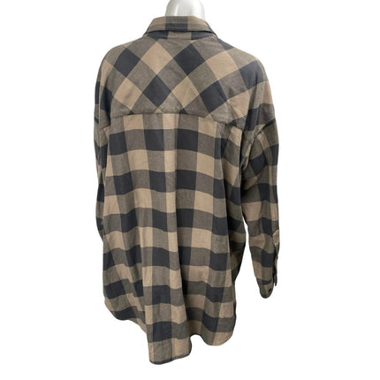 Aritzia Wilfred Brown Plaid Checkered Long Sleeve Button Down Shirt Top Size M
