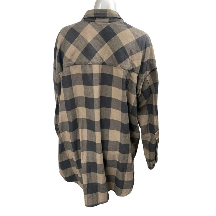 Aritzia Wilfred Brown Plaid Checkered Long Sleeve Button Down Shirt Top Size M