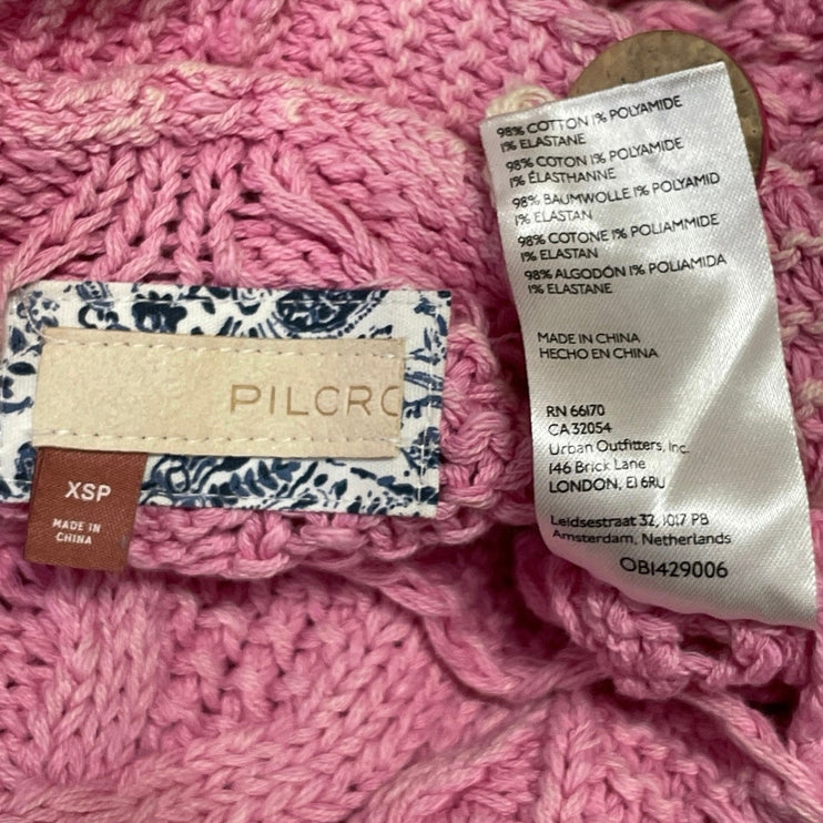 Anthropologie Pilcro Pink Cable Knit V Neck Cropped Button Cardigan Sweater XSP