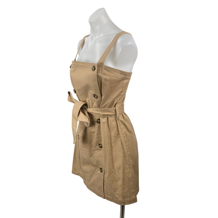 Forever 21 Tan Khaki Sleeveless Double Breasted Tie Waist A Line Mini Dress Sz L