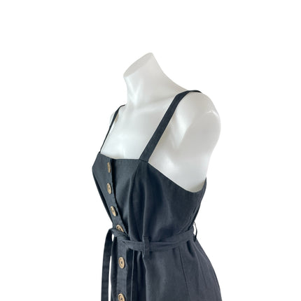 Hyfve Womens Black Linen Sleeveless Button Down Tie Waist A Line Midi Dress Sz M