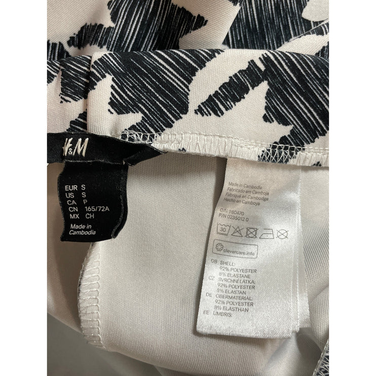 H&M Women's Black White Houndstooth Check High Waist Pencil Midi Skirt Size S