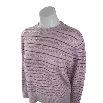 J.Crew Womens Purple Lilac Sequin Striped Knit Long Sleeve Sweater Top Size S