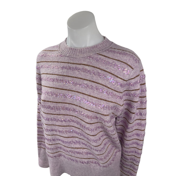 J.Crew Womens Purple Lilac Sequin Striped Knit Long Sleeve Sweater Top Size S
