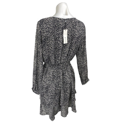 NEW Molly Bracken Black White Printed Long Sleeve Tiered A Line Mini Dress Sz S