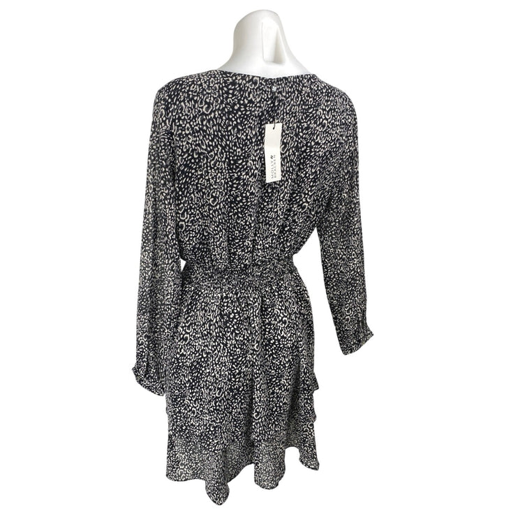 NEW Molly Bracken Black White Printed Long Sleeve Tiered A Line Mini Dress Sz S