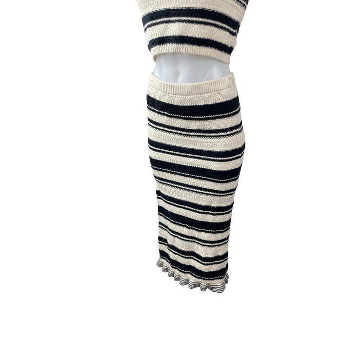 Freshman 1996 Striped Crochet Crop Cami Tank Top Midi Skirt Beach Cover Up Set S