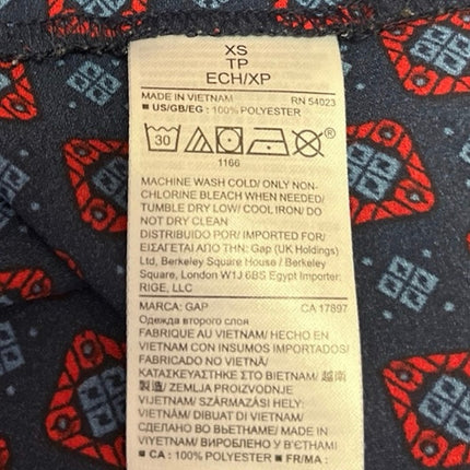 GAP Women's Blue Red Geometric Printed Long Sleeve Pleated Blouse Top Size XS