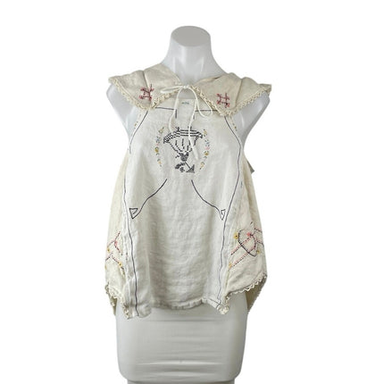 Joshua Michael Women's Beige Collared Sleeveless Embroidered Blouse Top Size S