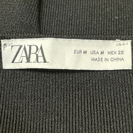Zara Women's Black Short Sleeve Mesh Sheet Ribbed Knit Blouse Crop Top Size M