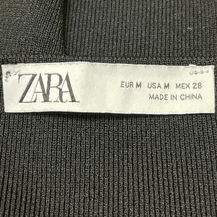 Zara Women's Black Short Sleeve Mesh Sheet Ribbed Knit Blouse Crop Top Size M