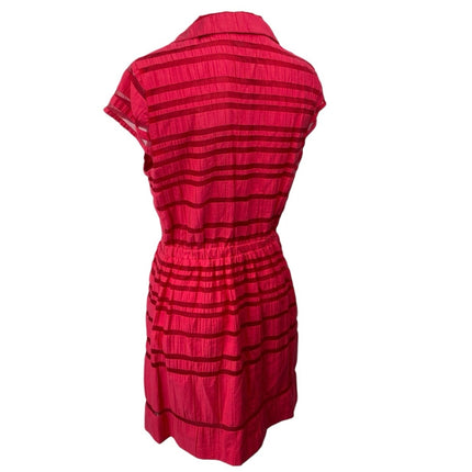 Taylor Red Striped Crinkle Collar V-neck Short Cap Sleeve Mini A-Line Dress 10