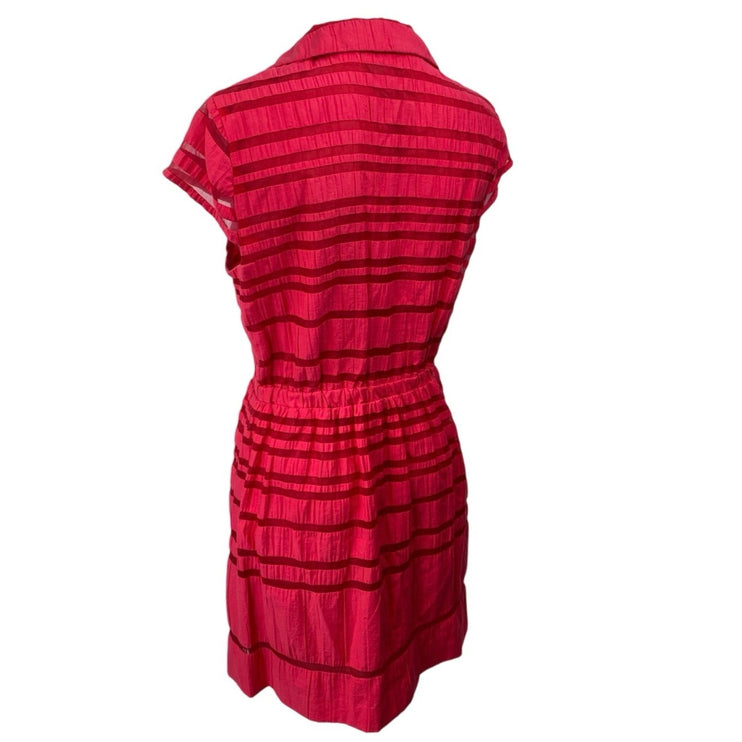 Taylor Red Striped Crinkle Collar V-neck Short Cap Sleeve Mini A-Line Dress 10