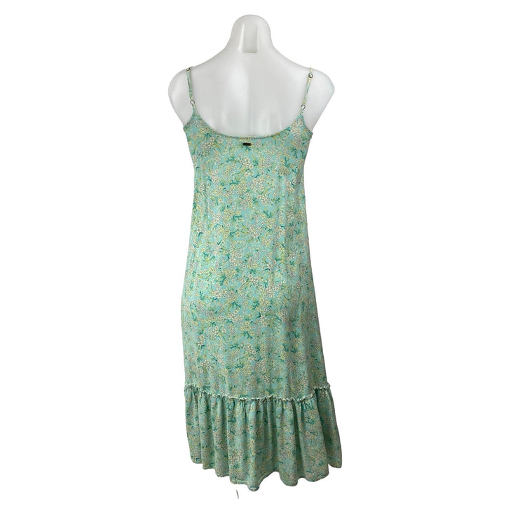 O'Neill Green Floral Sleeveless Drop Waist Ruffle Pleated Tank Midi Dress Sz XS