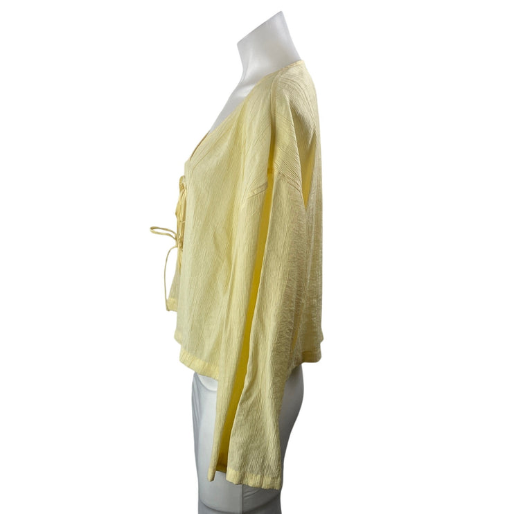 Zara Women's Yellow Long Sleeve Tie Front V Neck Flowy Cardigan Top Size XS/S