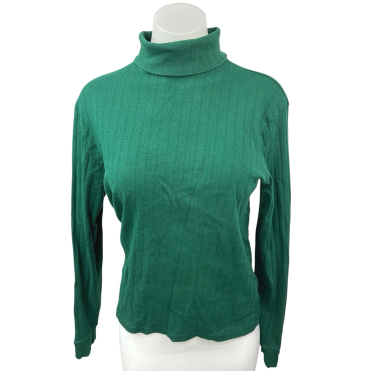 Donni Women's Green Striped Knit Turtleneck Long Sleeve Pullover Sweater Top S