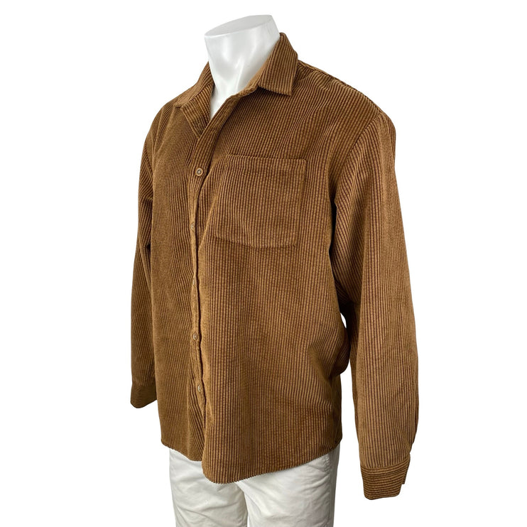 Forever 21 Brown Corduroy Collared Long Sleeve Button Down Shirt Jacket Top Sz M