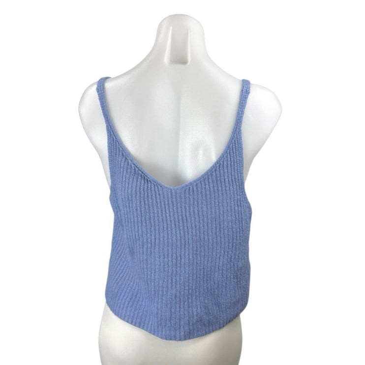 Lulus Women's Blue Ribbed Knit Sleeveless Scoop Neck Cami Tank Crop Top Size L
