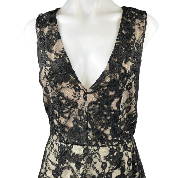 Alice + Olivia by Stacey Bendet Black Cream Floral Lace Overlay High Low Dress 4