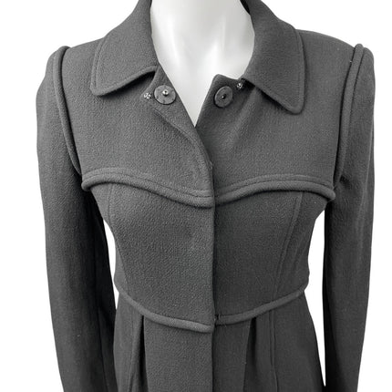 Tibi Black 100% Wool Button Collar Long Sleeve Pleated A-Line Shirt Dress Size 2