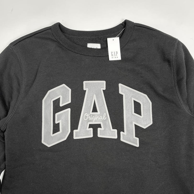 Gap NWT Boy Black Fleece Logo Crew Neck Long Sleeve Pullover Sweatshirt Size XXL