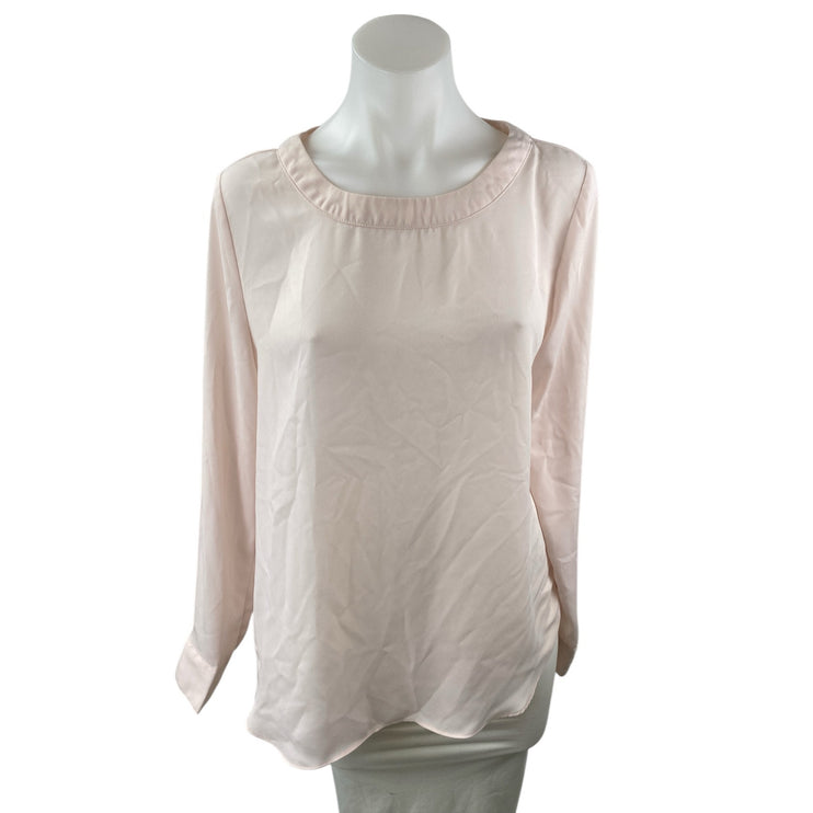 Banana Republic Womens Pink Sheer Crew Neck Long Sleeve Work Office Blouse Top M