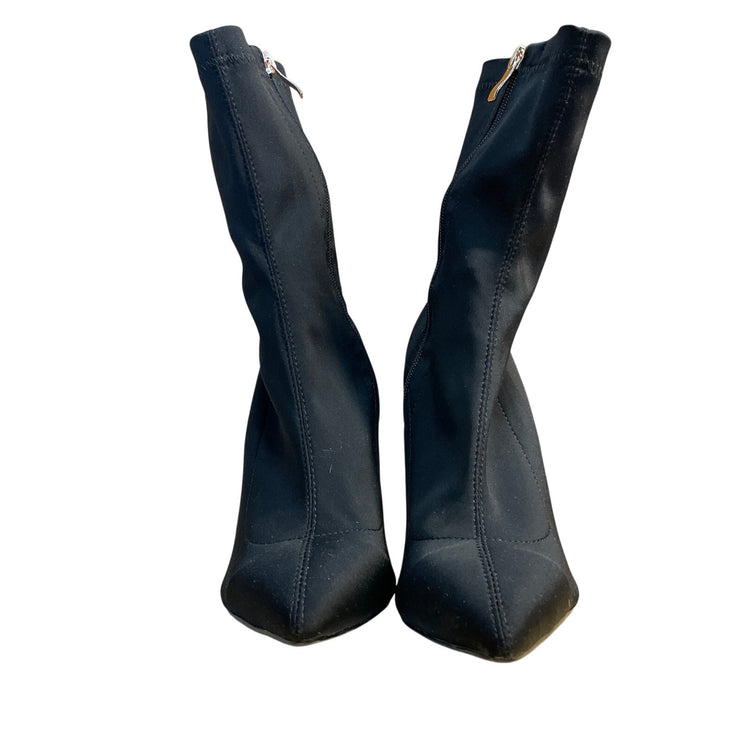 Public Desire Women's Black Mid Clear Wedge Pull On Pointed Toe Bootie Size 4