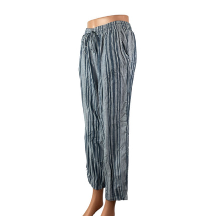 American Eagle Women's Blue Striped High Rise Tie Wide Leg Trousers Pants Size M