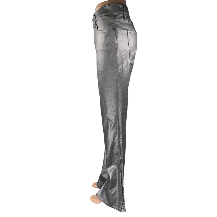 Express Skycraper Womens Silver Metallic Mid Rise Bootcut Flared Pants Size 12R