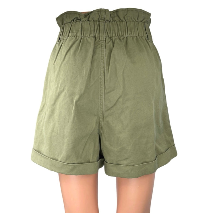 H&M Women's Olive Green High Waisted Cuffed Wide Leg Paperbag Shorts Size 4