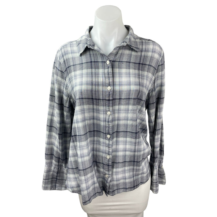 Nordstrom BP Women's Black Long Sleeve Plaid Casual Button Down Shirt Top Size L