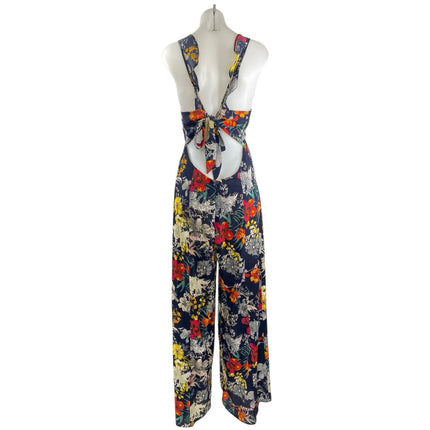 Endless Summer Multicolor Floral Sleeveless Plunge Neck Wide Leg Jumpsuit Sz M