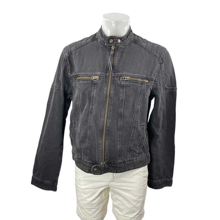 Asos Men's Black Washed Long Sleeve Full Zip Trucker Denim Jean Jacket Size L